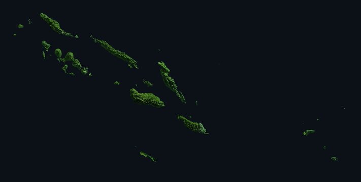 Solomon Islands Shaded Relief Map. Hillshaded physical terrain map illustration. Solomon Islands elevation, topography, and landforms.