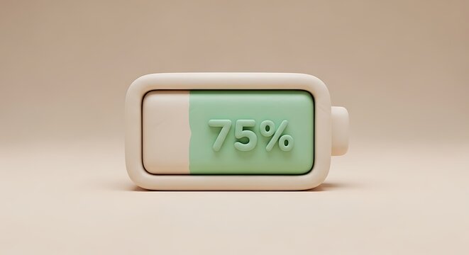 Modern battery icon showing seventy five percent charge level with clean minimalist design