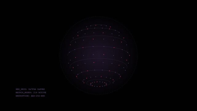 Futuristic HUD interface displaying a glowing digital wireframe sphere
