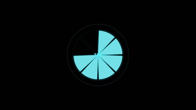 Futuristic cyan radial loading bar animation from 0 to 100 percent