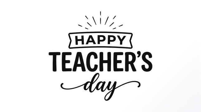 Happy teachers day handwritten calligraphy text with floral elements on a white background