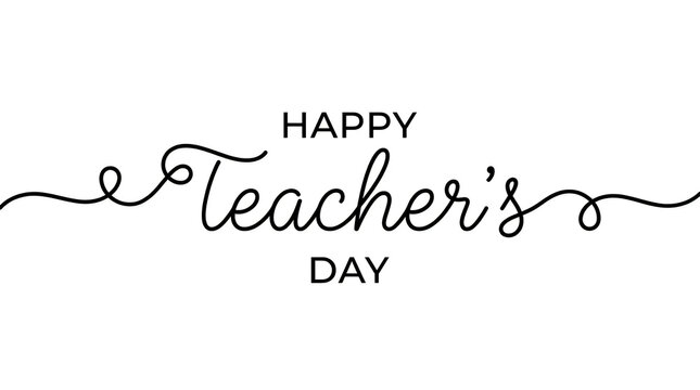 Happy teachers day elegant hand lettering illustration with decorative floral elements on white background