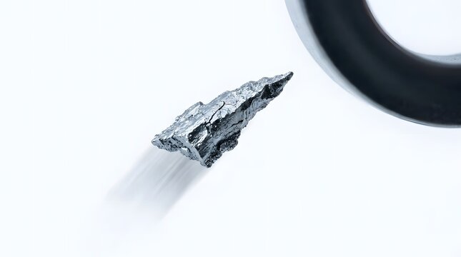 Magnetic Attraction of Raw Metallic Ore Fragment Towards Industrial Magnet