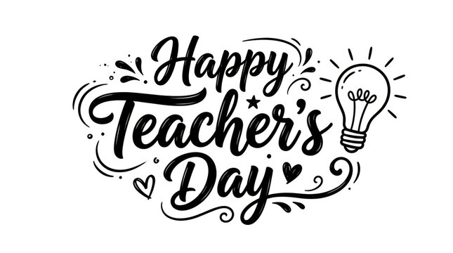 Happy teachers day beautiful calligraphy with a lightbulb illustration showing appreciation for education and learning concepts