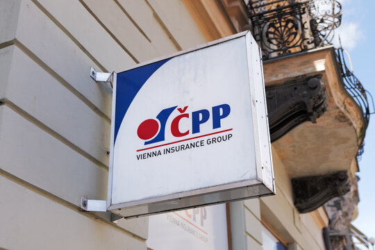 LIBEREC, CZECH REPUBLIC - 19. September 2025: ČPP logo sign of the Czech insurance company as part of the Vienna Insurance Group on a building. Signage of the business on a facade.