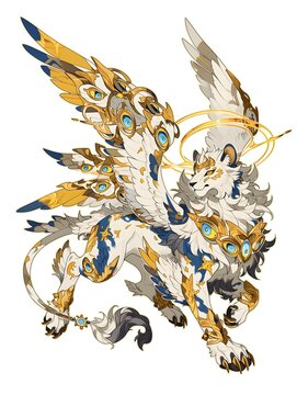 portrait of fantasy winged lion creature