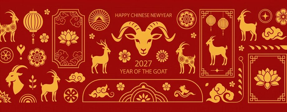 Chinese new year 2027 year of the goat greeting card