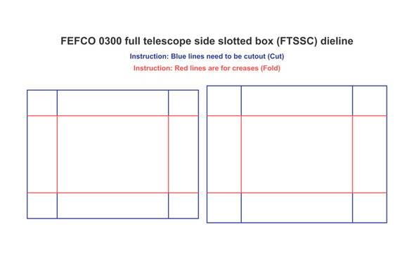 Fefco 0300 full telescope side slotted box packaging dieline technical drawing
