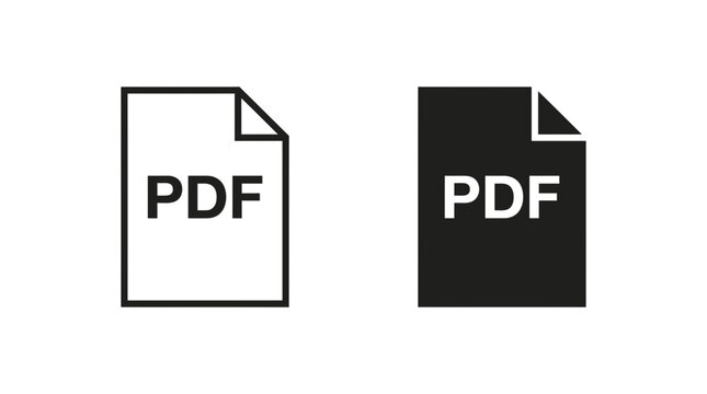 Pdf file icon in outline and solid style. Vector illustration