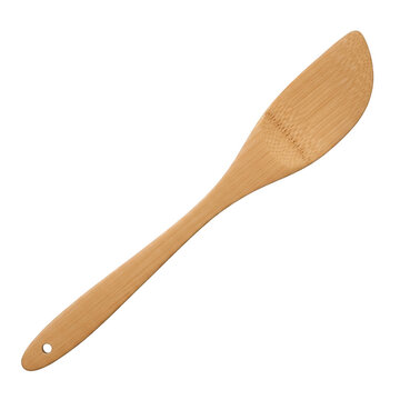 Natural wooden spatula for cooking and kitchen food preparation isolated on transparent background