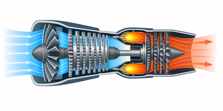 Jet engine compressor turbine stages illustration
