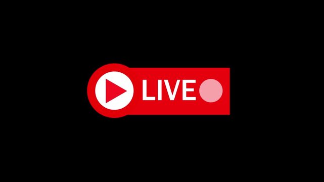 live streaming icon animation with alpha channel, Animated red button live 4k video.