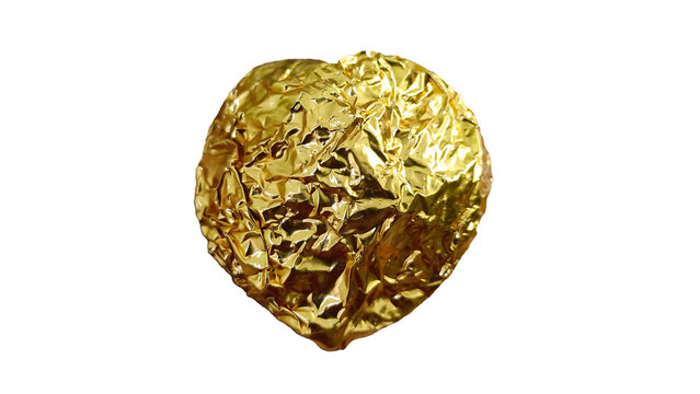 Crinkled rounded gold foil wrapping paper in a transparent background