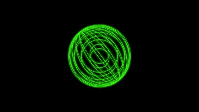 Abstract green glowing sphere made of intersecting lines on a dark background 4K Motion Video