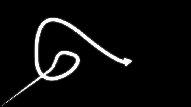 Animated white hand-drawn arrow loop, minimalist scribble pointer overlay for digital presentations and marketing