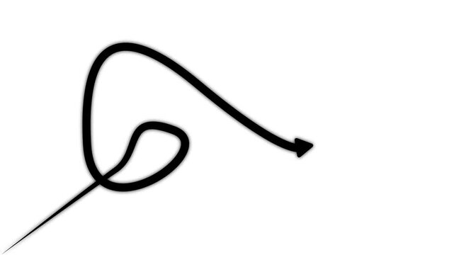 Hand-drawn animated arrow loop, minimalist black pointer for presentations and digital overlays animation