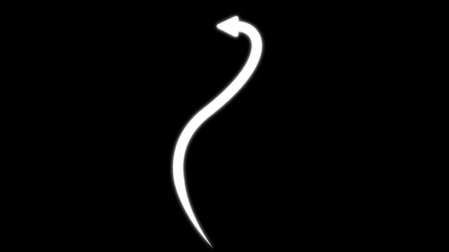 Animated white s-curve arrow on black background, for ui and, motion animation