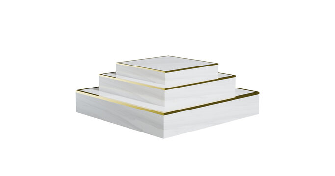 Square podium for product display with gold borders in a transparent background