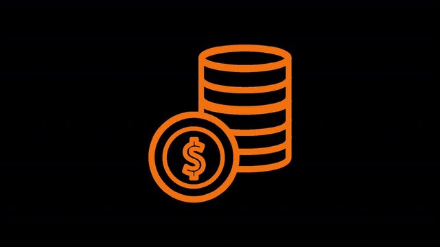 Minimalist outline icon of a stack of golden dollar coins isolated on black background