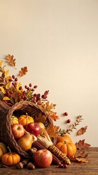 Abundant Autumn Cornucopia with Rustic Fall Harvest Produce