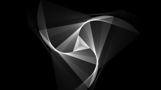 Abstract geometric white spiral triangle background. Modern 3d wireframe vortex line animation. Dynamic monochrome optical illusion motion.