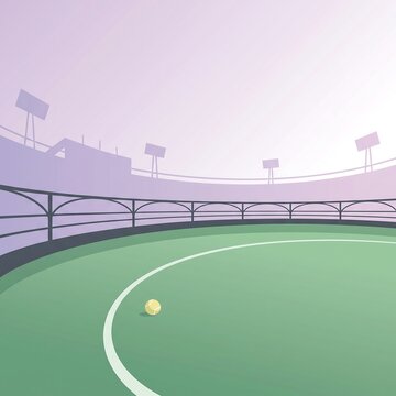 Flat design illustration of an empty sports stadium with a single ball on the field