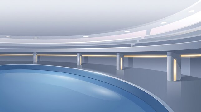 Modern indoor swimming pool with curved ceiling and sleek design