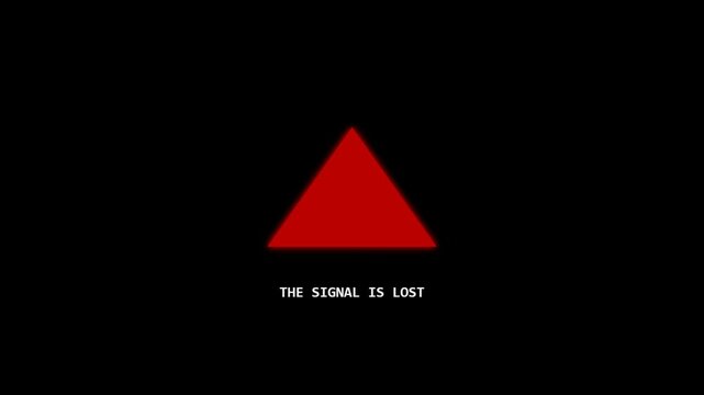 Red triangle warning icon on a black background with the text the signal is lost representing a digital connection failure or technical error message on a computer screen 4K Motion Video