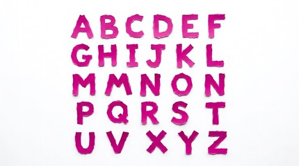 Obraz premium Bright pink paper alphabet letters arranged neatly on white surface background