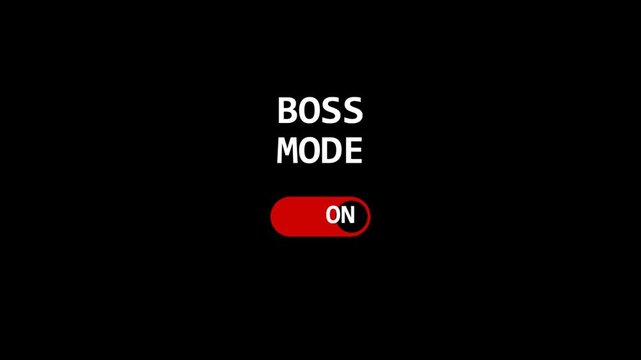 Boss mode text with a red toggle switch button set to the on position on a black background 4K Motion Video