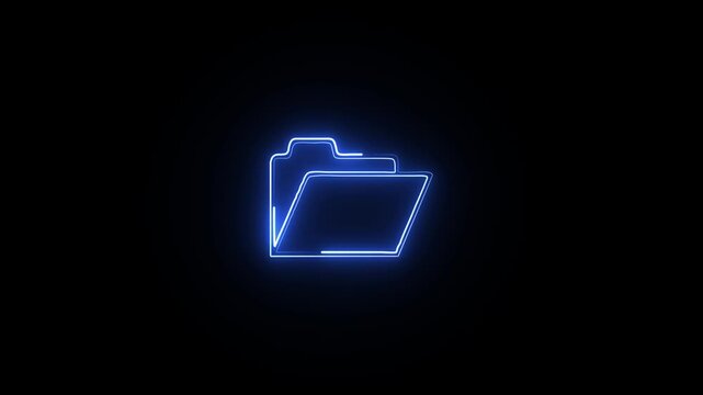 Blue colour glowing neon file folder sign. neon files and folders icon. neon Folder icon isolated on black background.4k video