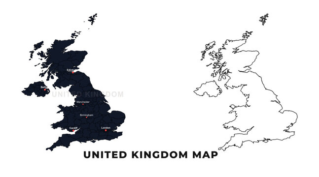 United Kingdom map vector illustration with major city locations
