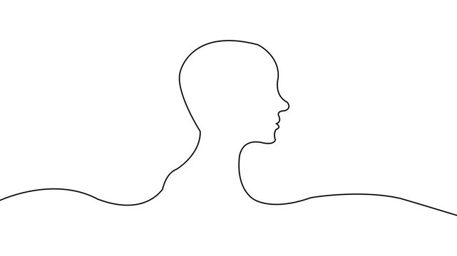Minimalist continuous line of human head profile, abstract mental health and psychology concept animation
