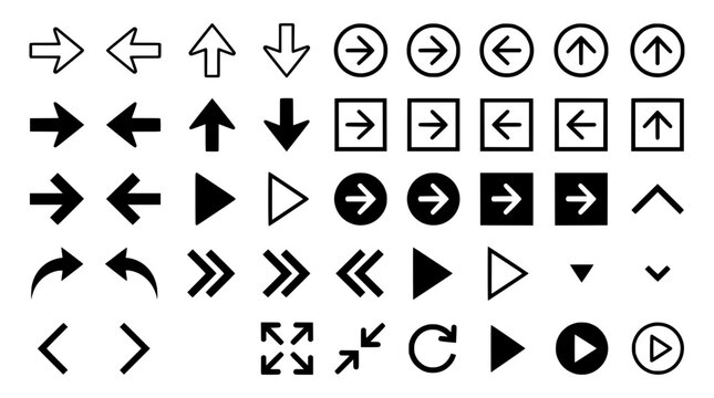 Arrow Icon Set Vector, 35 Black Arrow Buttons, Next Forward Navigation Symbols, UI UX SVG Pack