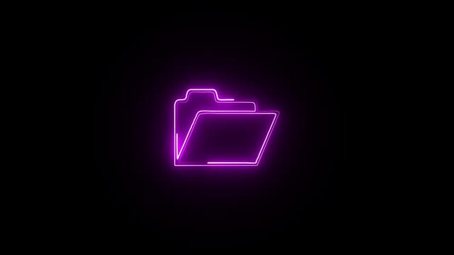 Glowing neon file folder sign. neon files and folders icon. neon Folder icon isolated on black background.4k animation video.