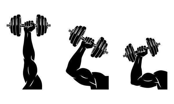 Muscular arm dumbbell icons, strength fitness vector designs for gym branding sports merchandise and commercial projects today beautifully crafted professionally