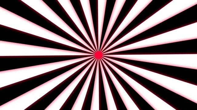 Abstract sunburst background with black and white rays and a bright red circle in the center for a dynamic and retro comic book style design element 4K Motion Video