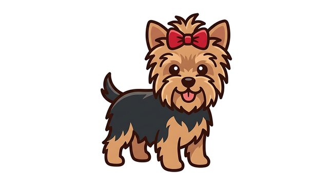 Adorable yorkshire terrier dog illustration with a cute red bow