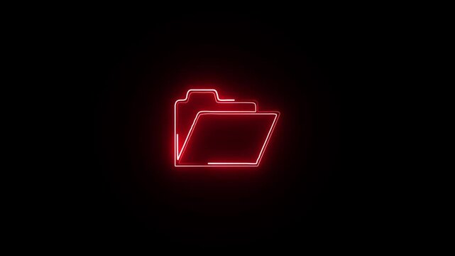 Red colour glowing neon file folder sign. neon files and folders icon. neon Folder icon isolated on black background.4k animation