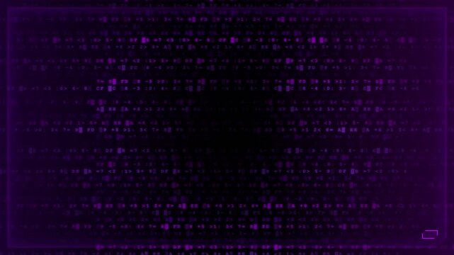 A vibrant violet interface displays rhythmic pixelated patterns that shimmer with electric energy while traversing across the darkened display area to create a compelling sense of digital