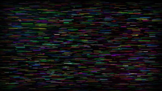 A vibrant spectrum of fractured chromatic light patterns emanates across this dark display, simulating the frantic visual interference often observed during the transmission of a corrupted video