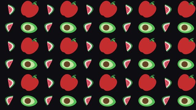 Seamless Healthy Food Pattern Featuring Fresh Red Apples And Avocados 4k Motion Loop	