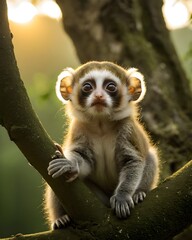 Naklejka premium A pygmy slow loris fantasy animal, fictional species in astral ruins