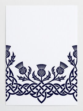 Navy Thistle and Celtic Knot Botanical Invitation Border