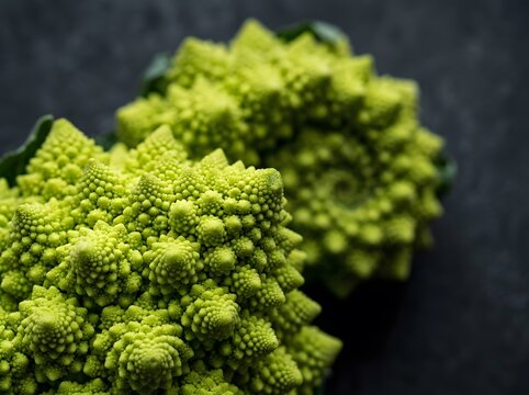Fresh green romanesco broccoli with fractal patterns