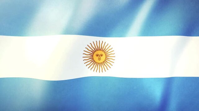 argentina flag waving slow motion loopable footage presenting national pride and identity patriotic background displaying fabric texture and bright sun symbol.