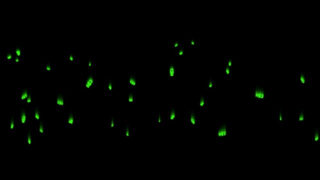 Abstract digital rain effect with glowing bright green light particles falling down on a dark black background representing data flow and matrix technology concept 4K Motion Video