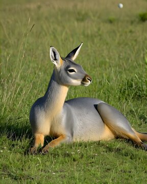 A chrome patagonian mara  rabbit genetic hybrid fantasy animal, fictional species,   in a moon meadow