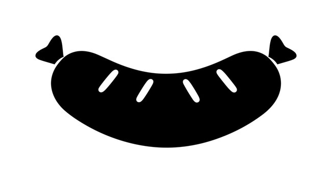 Sausage Food Symbol, solid glyph icon set with 1 fully filled black glyph icon featuring a classic sausage, centered isolated composition, butcher shop, barbecue, fast food, restaurant menu and meat