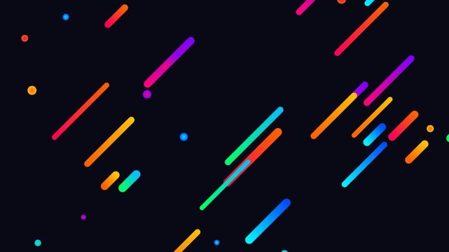 Abstract background with colorful diagonal lines and dots on a dark black surface for modern graphic design projects 4K Motion Video